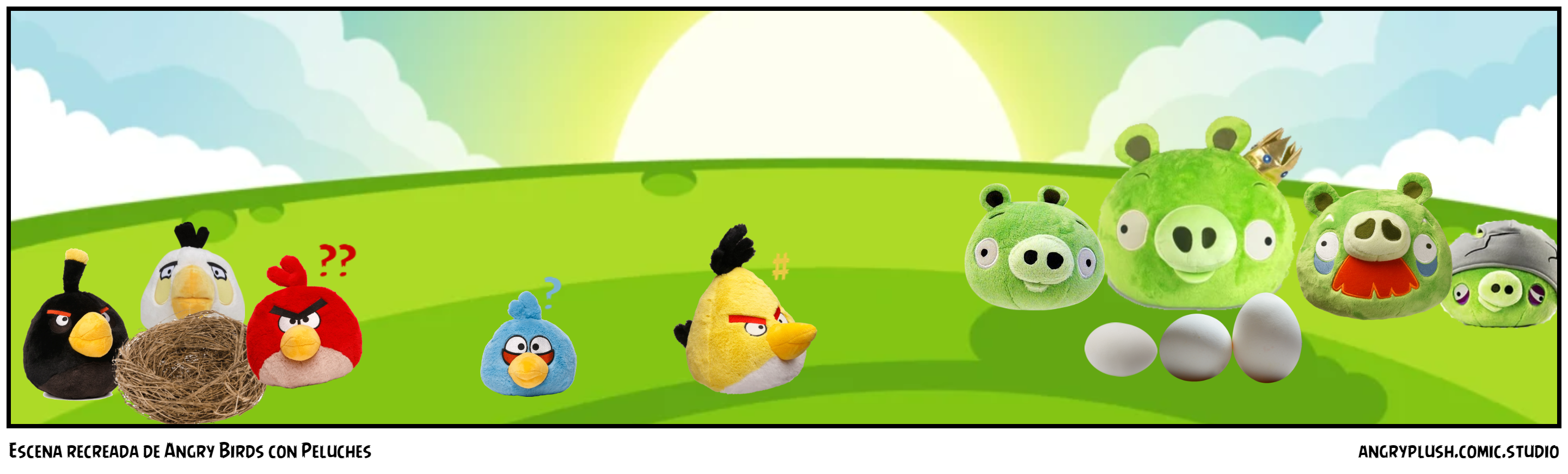 Escena recreada de Angry Birds con Peluches