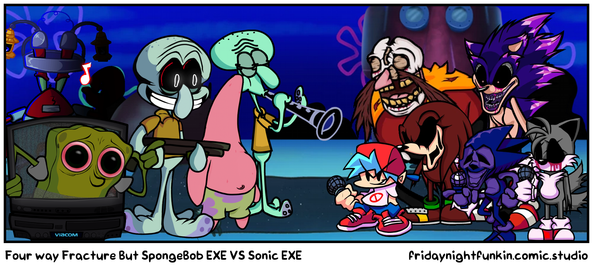 Four way Fracture But SpongeBob EXE VS Sonic EXE