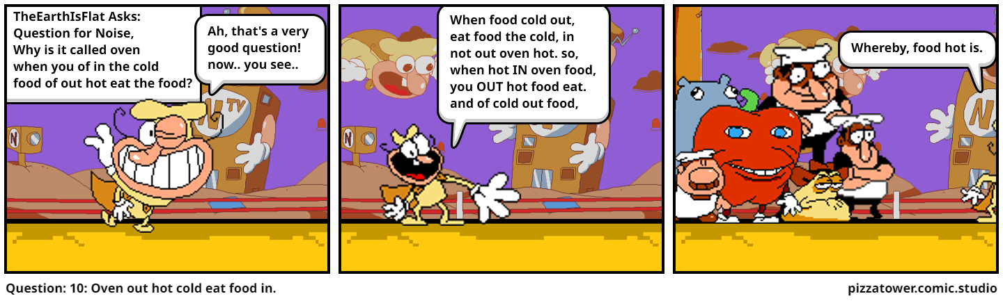 Question: 10: Oven out hot cold eat food in.
