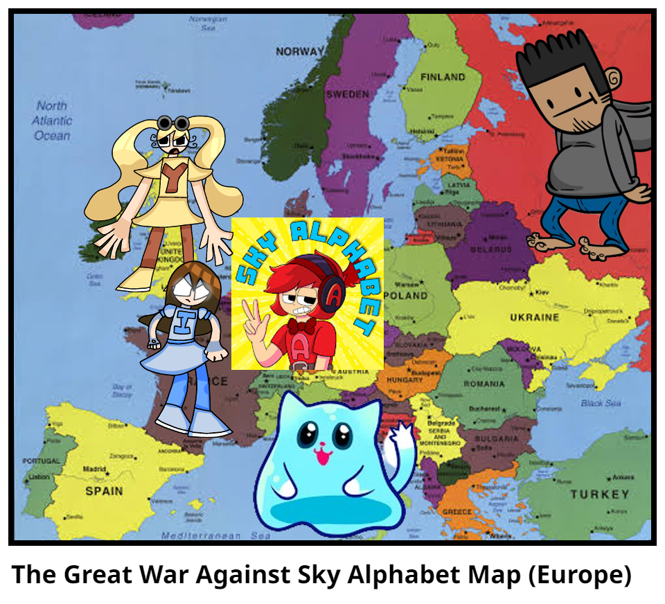 The Great War Against Sky Alphabet Map (Europe)