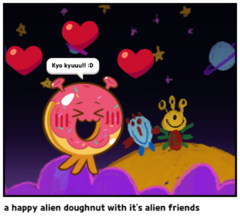 a happy alien doughnut with it's alien friends
