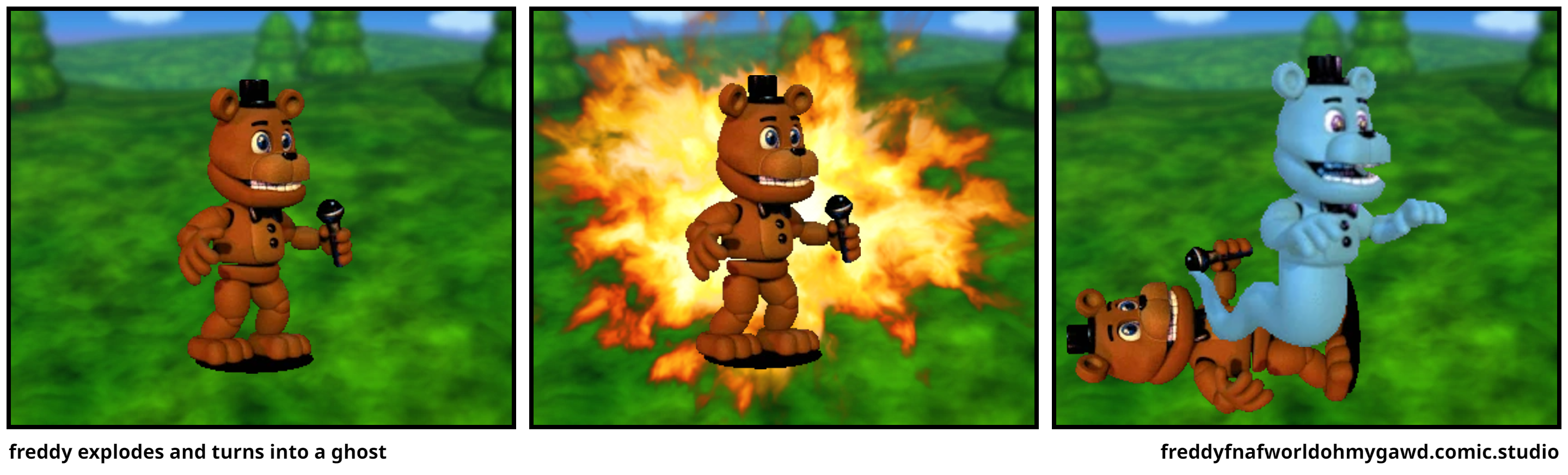 freddy explodes and turns into a ghost